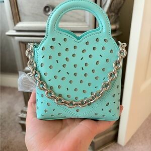 Tiffany & Co. Tiffany blue Perforated Heart-Top Mini Bag with Silver Chain